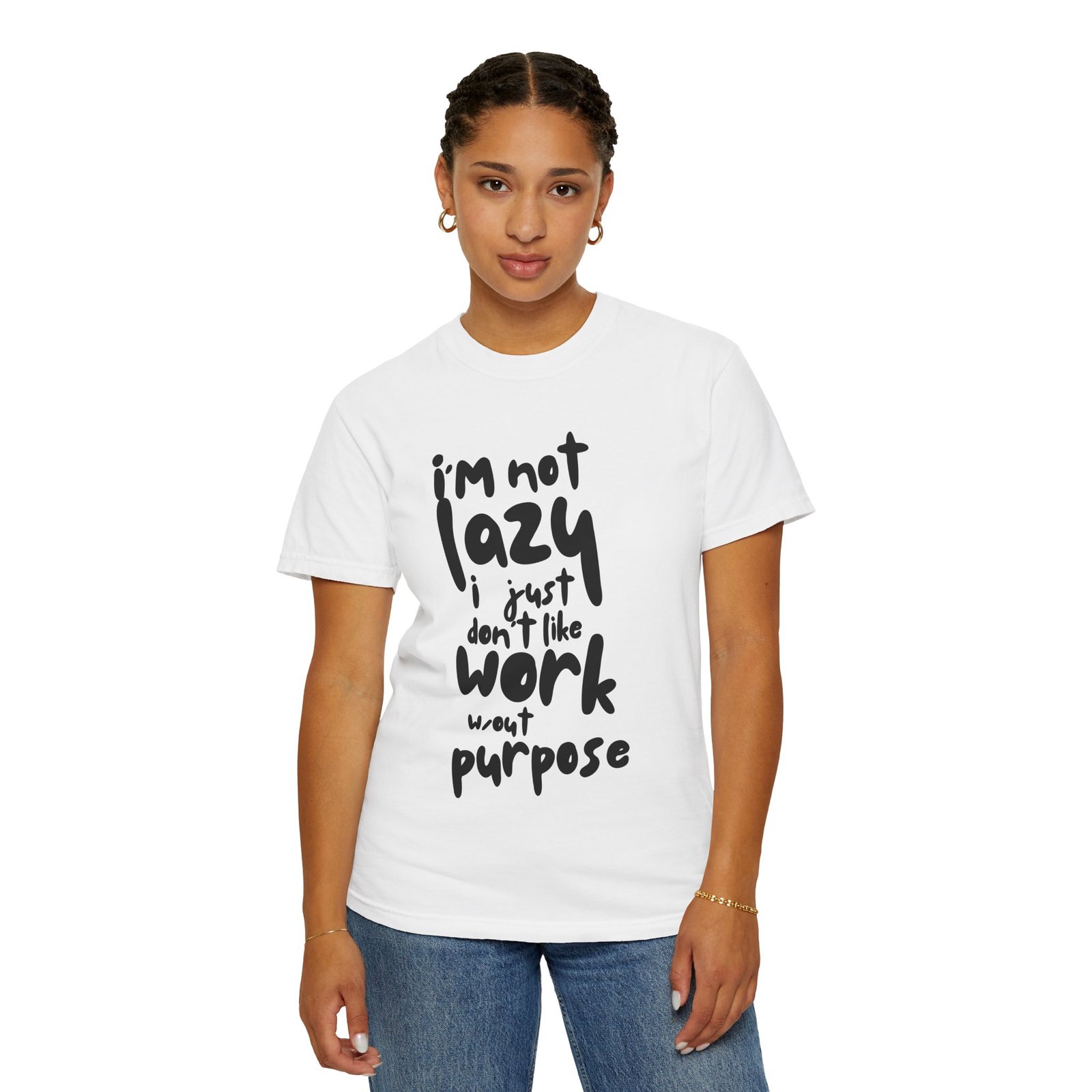 Christian Graphic T-Shirt — “I’m Not Lazy… I Just Don’t Like Work” / Back: “Jesus Paid All My Debts”