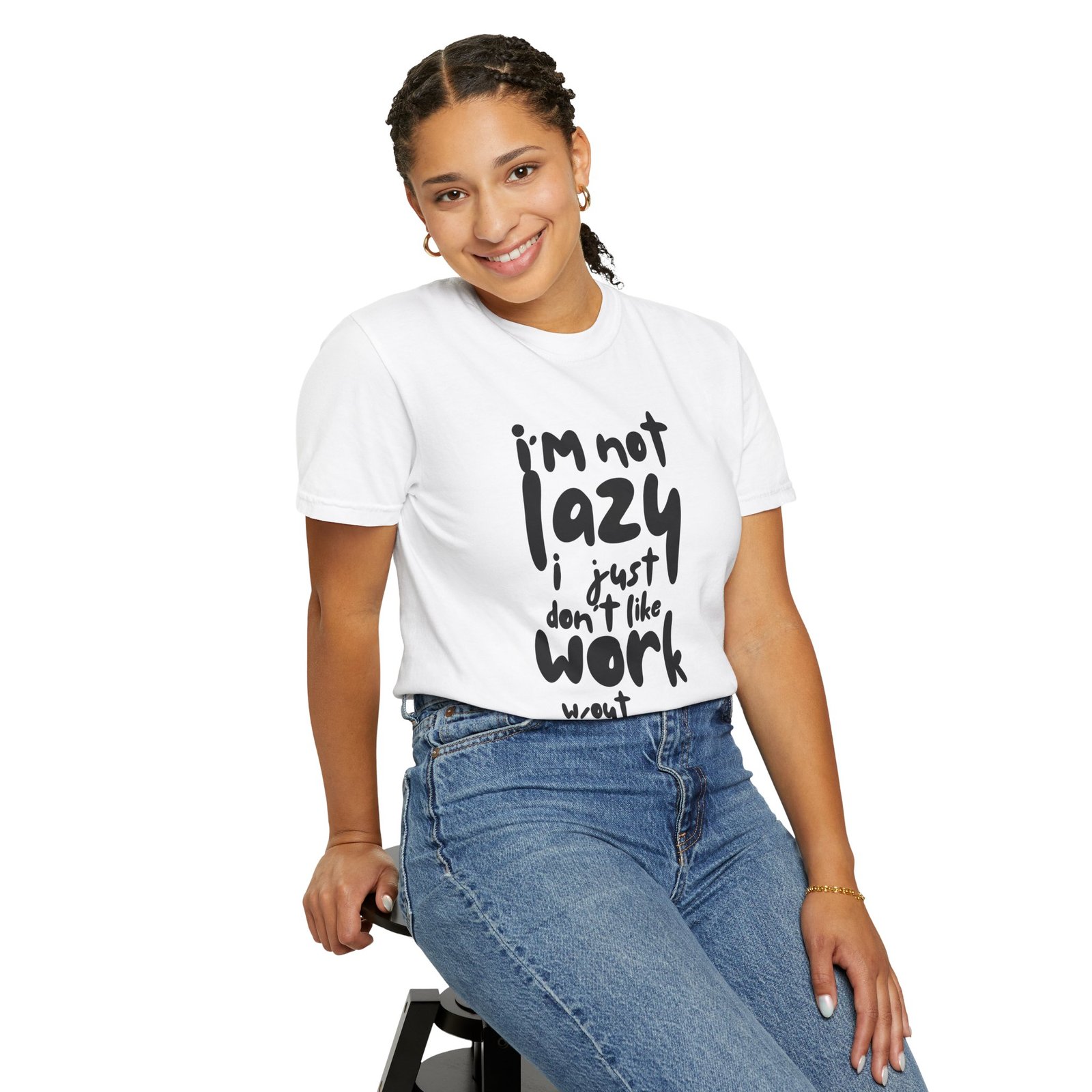 Christian Graphic T-Shirt — “I’m Not Lazy… I Just Don’t Like Work” / Back: “Jesus Paid All My Debts” - Image 8