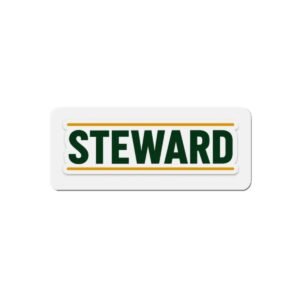 Steward Die-Cut Magnet – Retro Green & Gold Name Badge Refrigerator Magnet